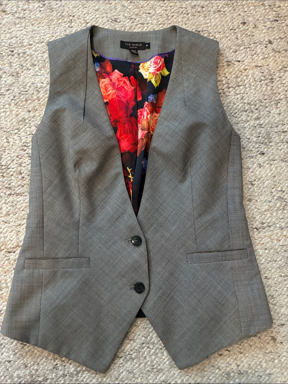 Ted Baker London Gray Checked Waistcoat with Floral Lining